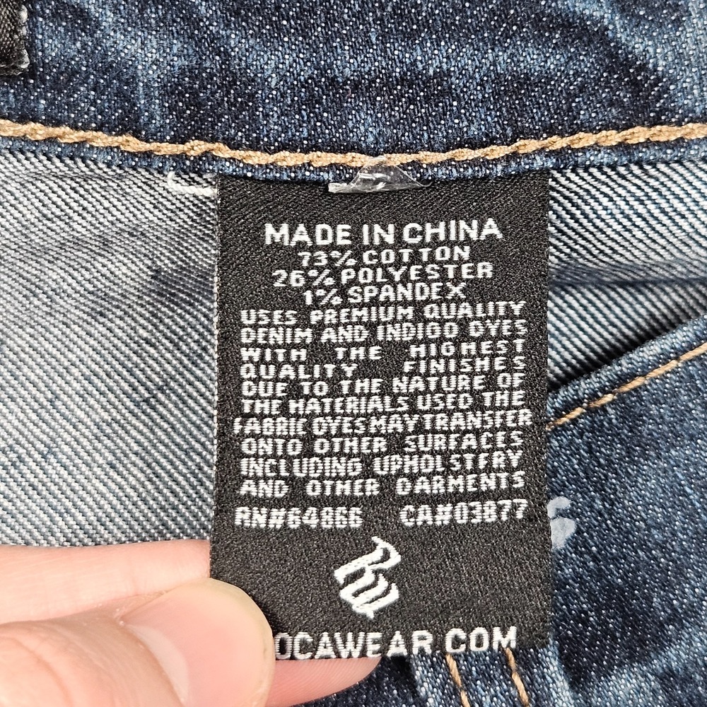 Rocawear Jeans Mens 38x28 Slim Fit Dark Wash Embroidered Pocket Streetwear Logo - Picture 10 of 12